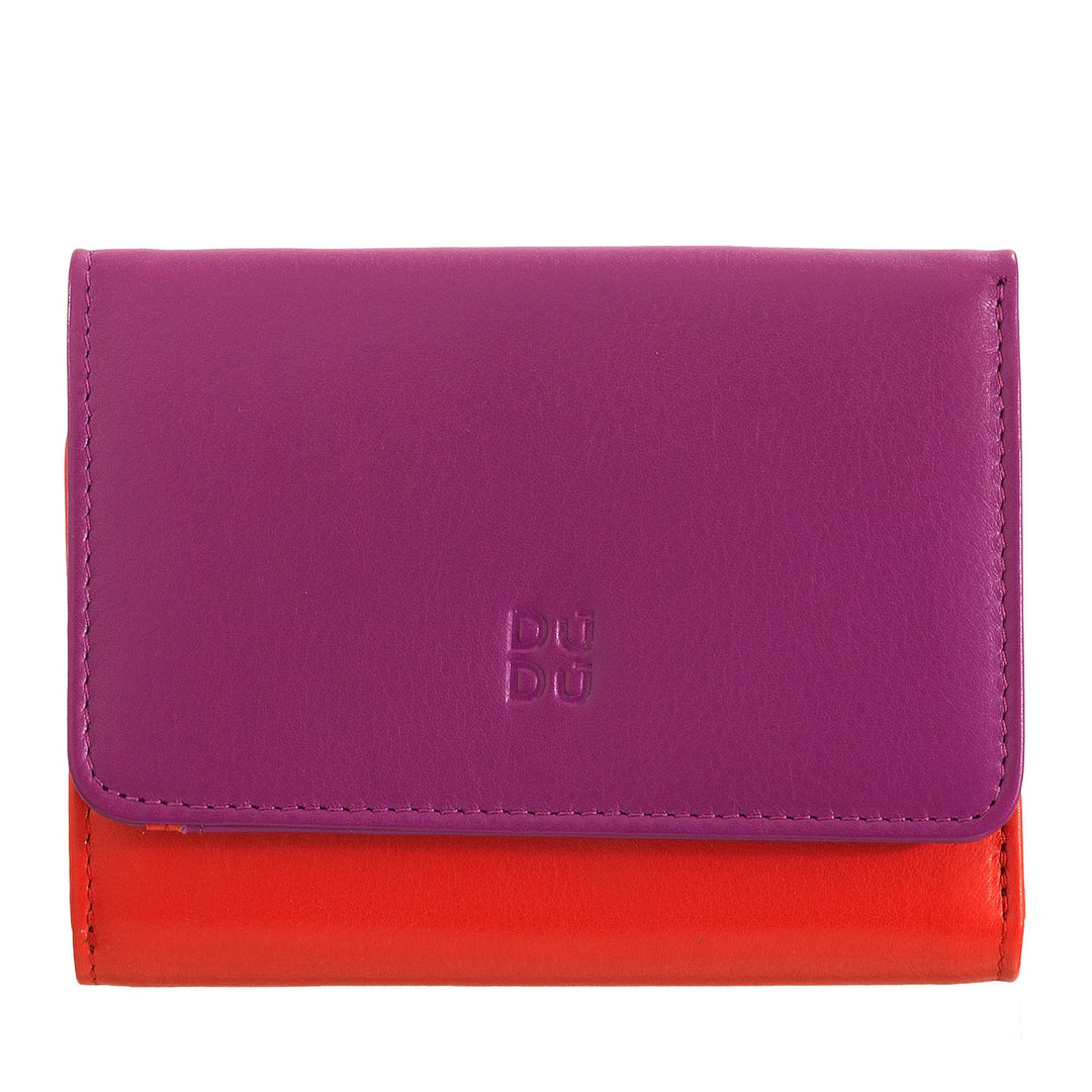 DUDU Kleine mehrfarbige RFID Dambenbrieftasche in Leder Colorful Fuchsia, Fuchsia