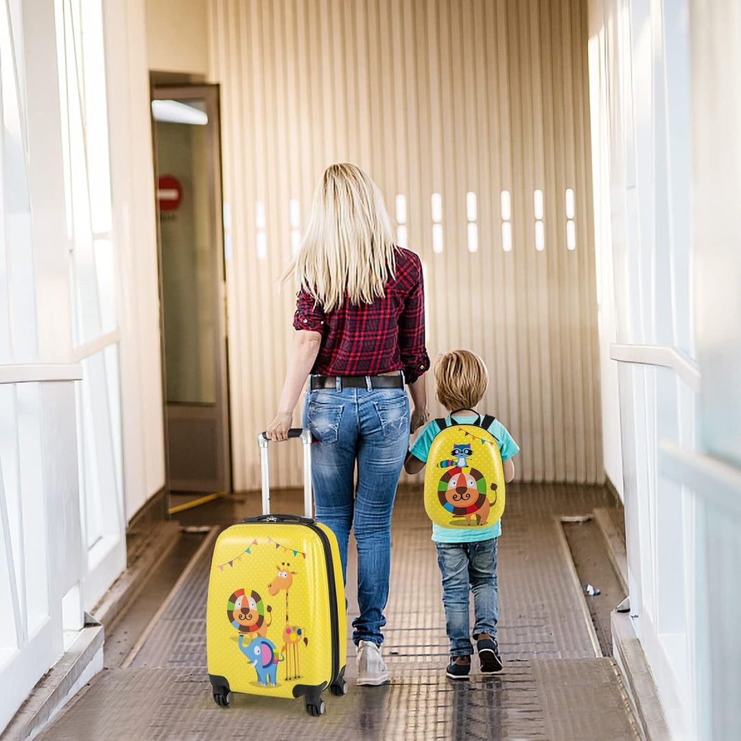 COSTWAY 2tlg Kinderkoffer + Rucksack, Kindertrolley aus Kunststoff, Kindergepäck, Kinder Kofferset H