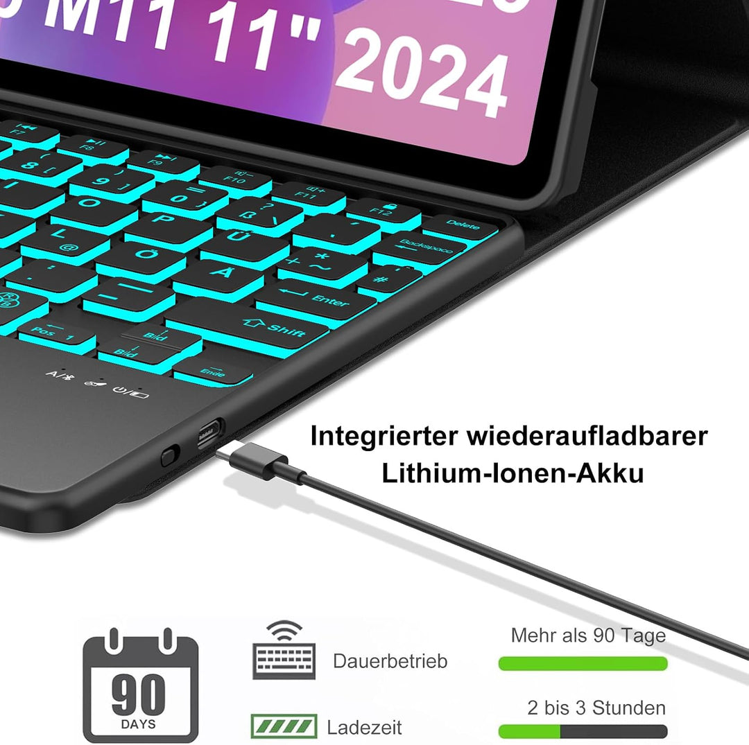 Tastatur Hülle für Lenovo Idea Tab 11 Zoll 2025/K11 Gen 2, Mit kabelloser Bluetooth-Tastatur mit bel