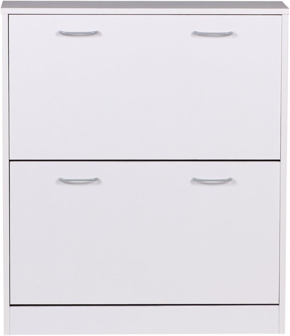 Wohnling Schuhkipper Kiel Weiss matt 2 Fächer 75 x 87 x 24 cm | Design Holz-Schuhschrank zum klappen