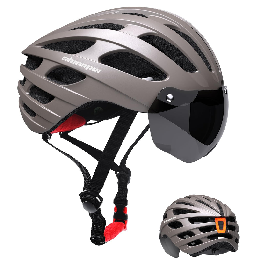 Shinmax Fahrradhelm Herren Damen mit Visier, Magnetischer Abnehmbarer Schutzbrille und USB-Aufladung