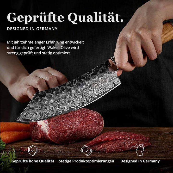 Wakoli Olive HS Serie Damastmesser Blockmesser 20 cm Klinge extrem scharf aus 67 Lagen I Damast Prof