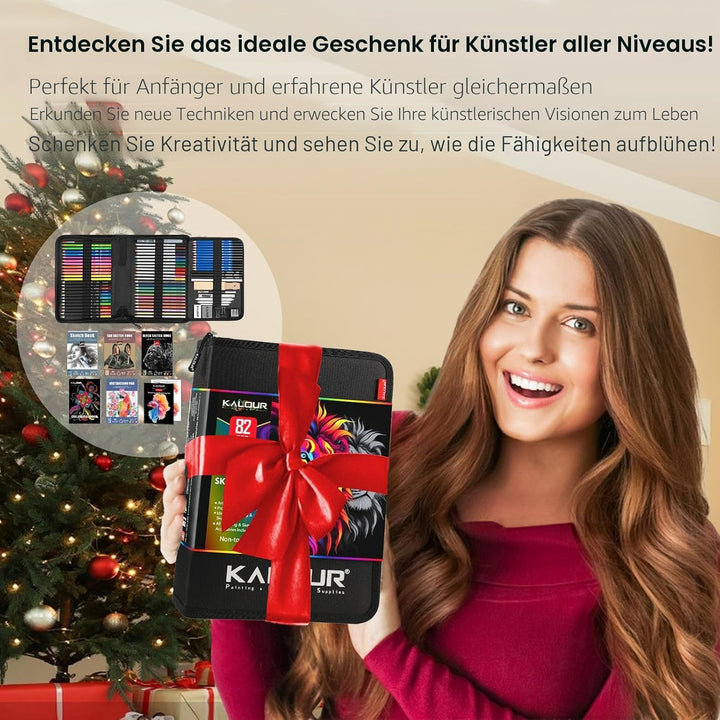 KALOUR PDAS 82 Zeichen Set Skizzenset, Pro Kunstbedarf mit Neon-, Farbstiften, Aquarell-, Metallic-,