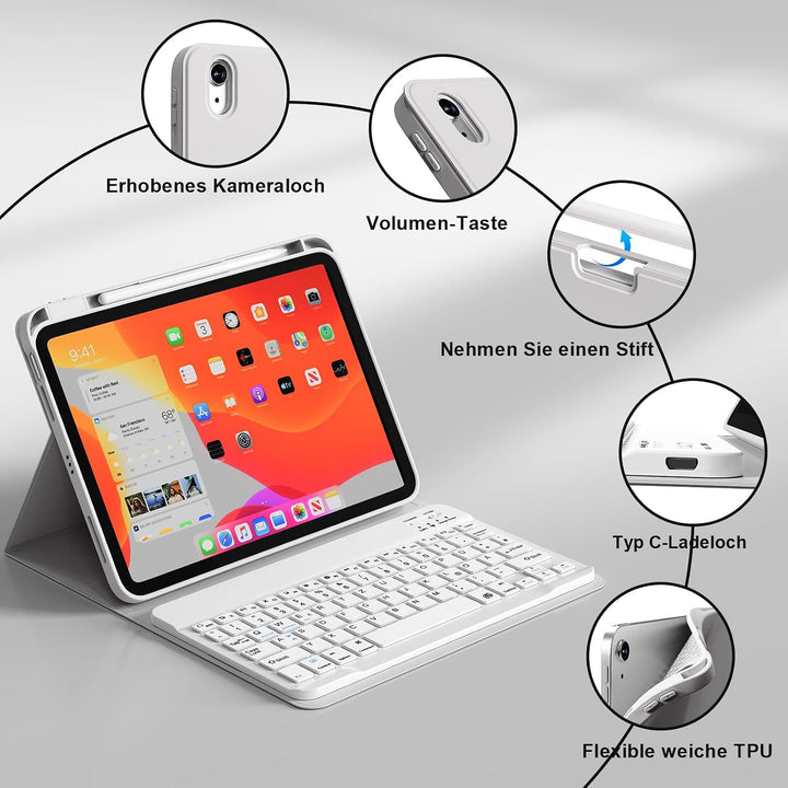 Hülle mit Tastatur für iPad Air 11 Zoll (2026 M4/2025 M3/2024 M2), iPad Air 5./4. 2022/2020 10,9 Zol