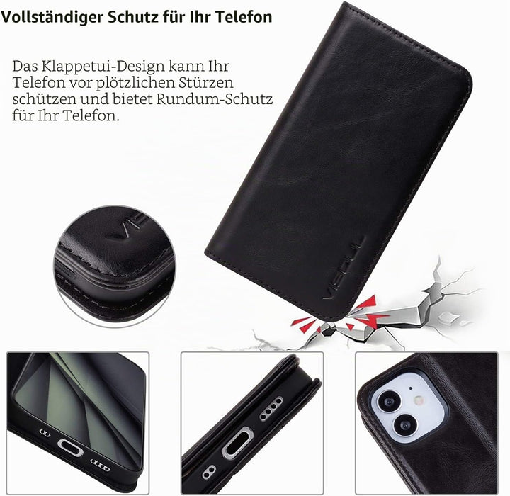 VISOUL iPhone 12 Mini Hülle,Stossfeste Handyhülle [Echtleder] [RFID Schützt] [Kartenfach] [Magnet] [