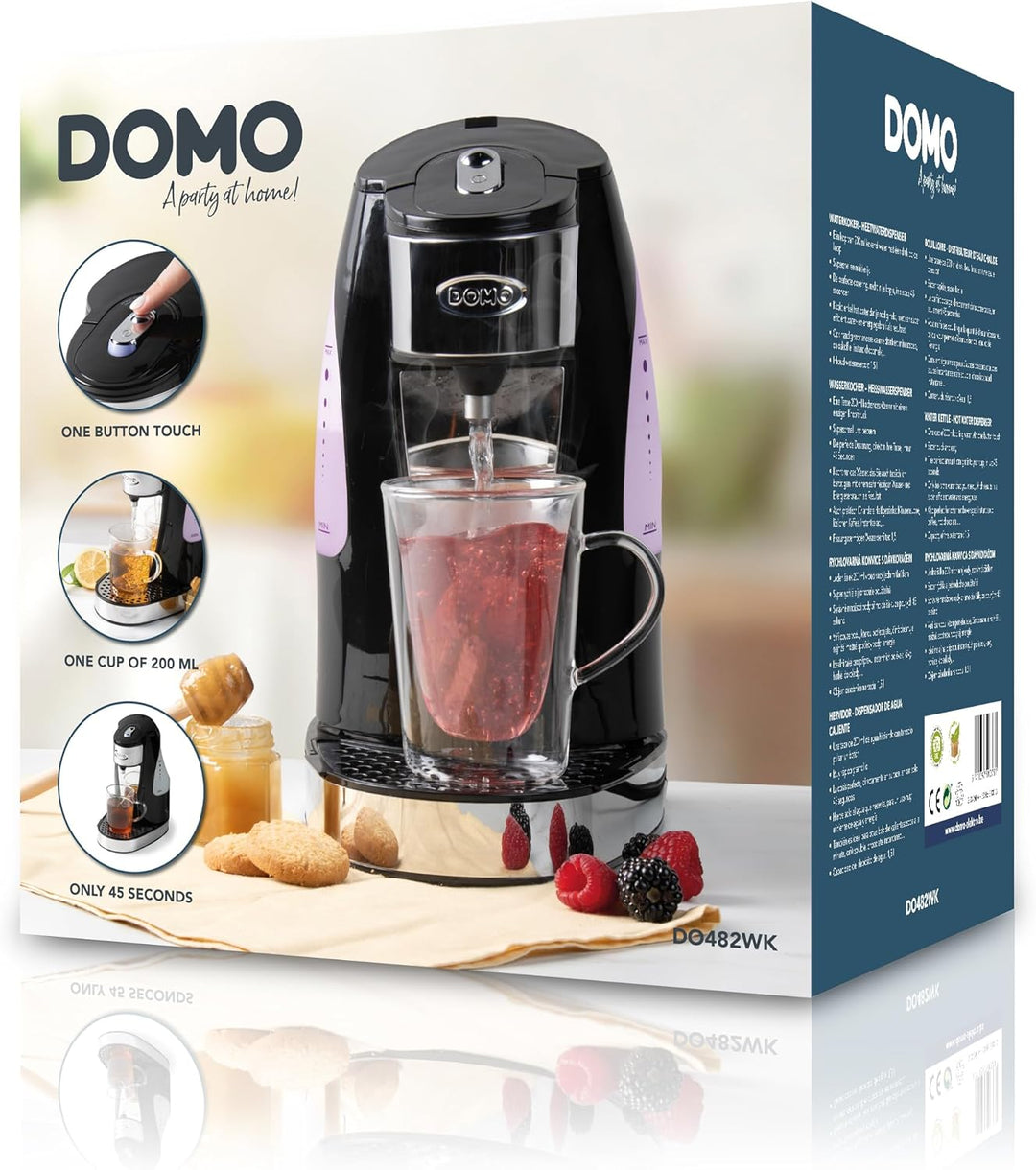 Domo DO482WK My Tea Wasserkocher, Kunststoff, 1.5 liters, Edelstahl, Weiss Höhe, 29 cm, Breite 16,5