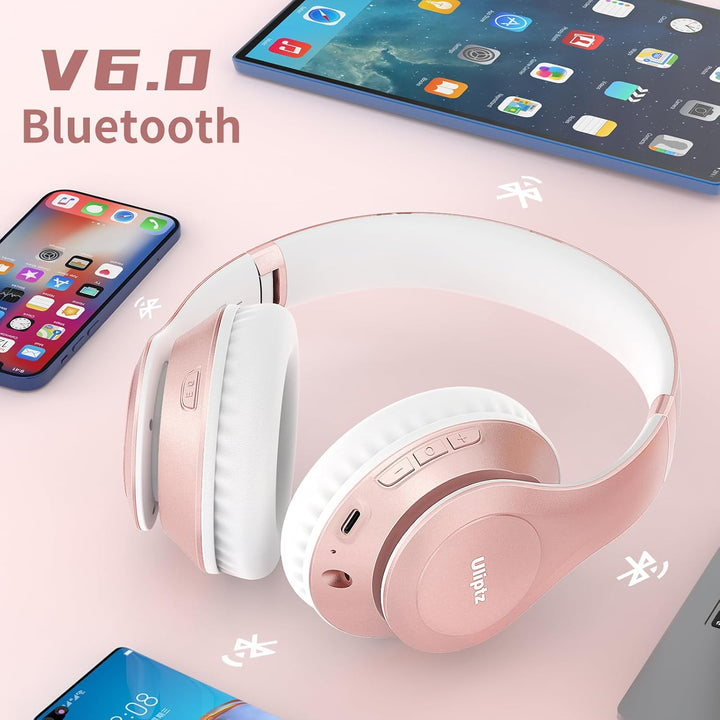 Uliptz Kabellose Bluetooth-Kopfhörer, 65 Stunden Spielzeit, 6 EQ-Sound-Modi, HiFi-Stereo-Over-Ear-Ko