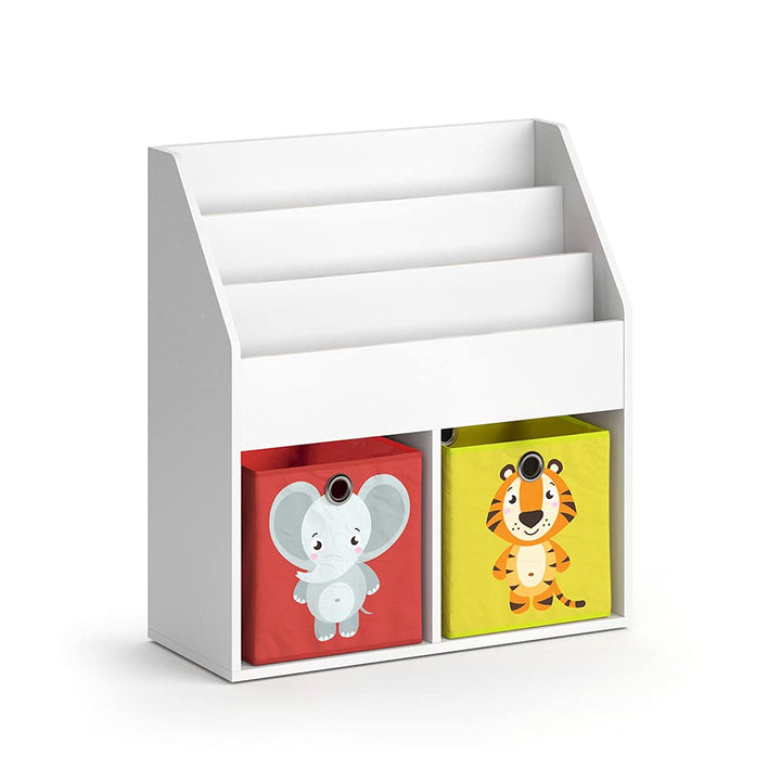 Vicco Kinderregal Luigi, Weiss, 72 x 79 cm mit 2 Faltboxen Opt.2 Weiss 72x79 mit Faltboxen Elefant/T