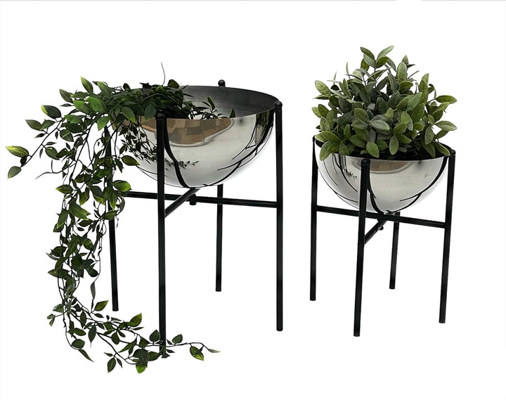 DanDiBo Blumenhocker Metall mit Topf Schwarz Silber 2er Set Blumenständer 96257 Blumensäule Modern P
