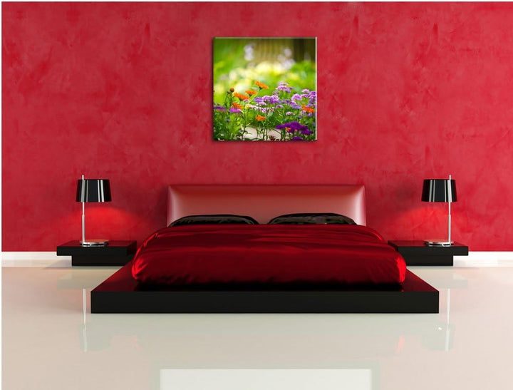 Pixxprint Blumenwiese, Format: 70x70 auf Leinwand, XXL riesige Bilder fertig gerahmt mit Keilrahmen,