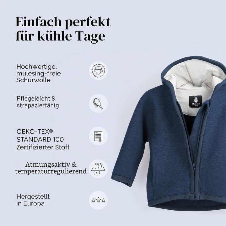 Ehrenkind® Walkjacke | Jacke für Kind aus Natur Schurwolle mit Reissverschluss | Walk Jacke für Baby