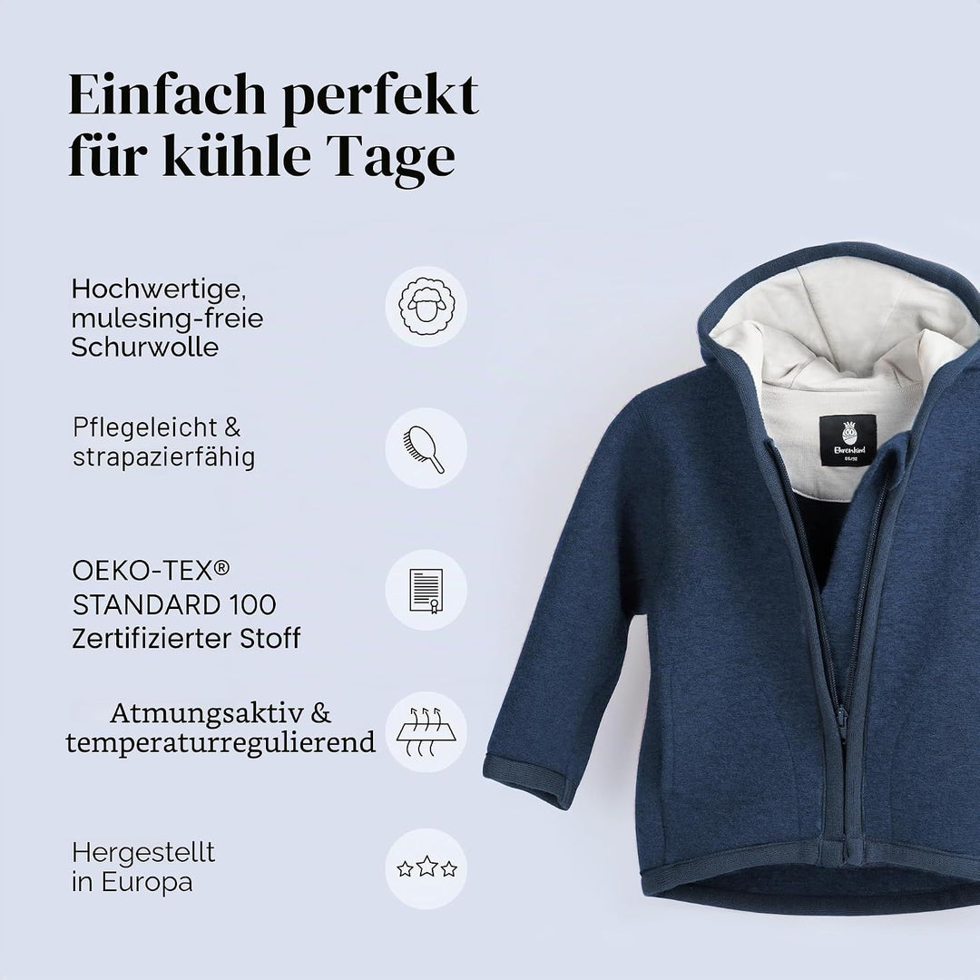 Ehrenkind® Walkjacke | Jacke für Kinder aus Merino Schurwolle mit Reissverschluss | Walk Jacke für B
