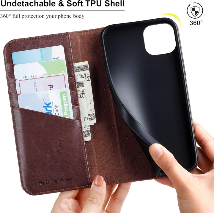 VISOUL iPhone 14 Plus Hülle, Stossfeste Handyhülle [Erstklassiges Rindsleder], TPU Schutzhülle [Kart