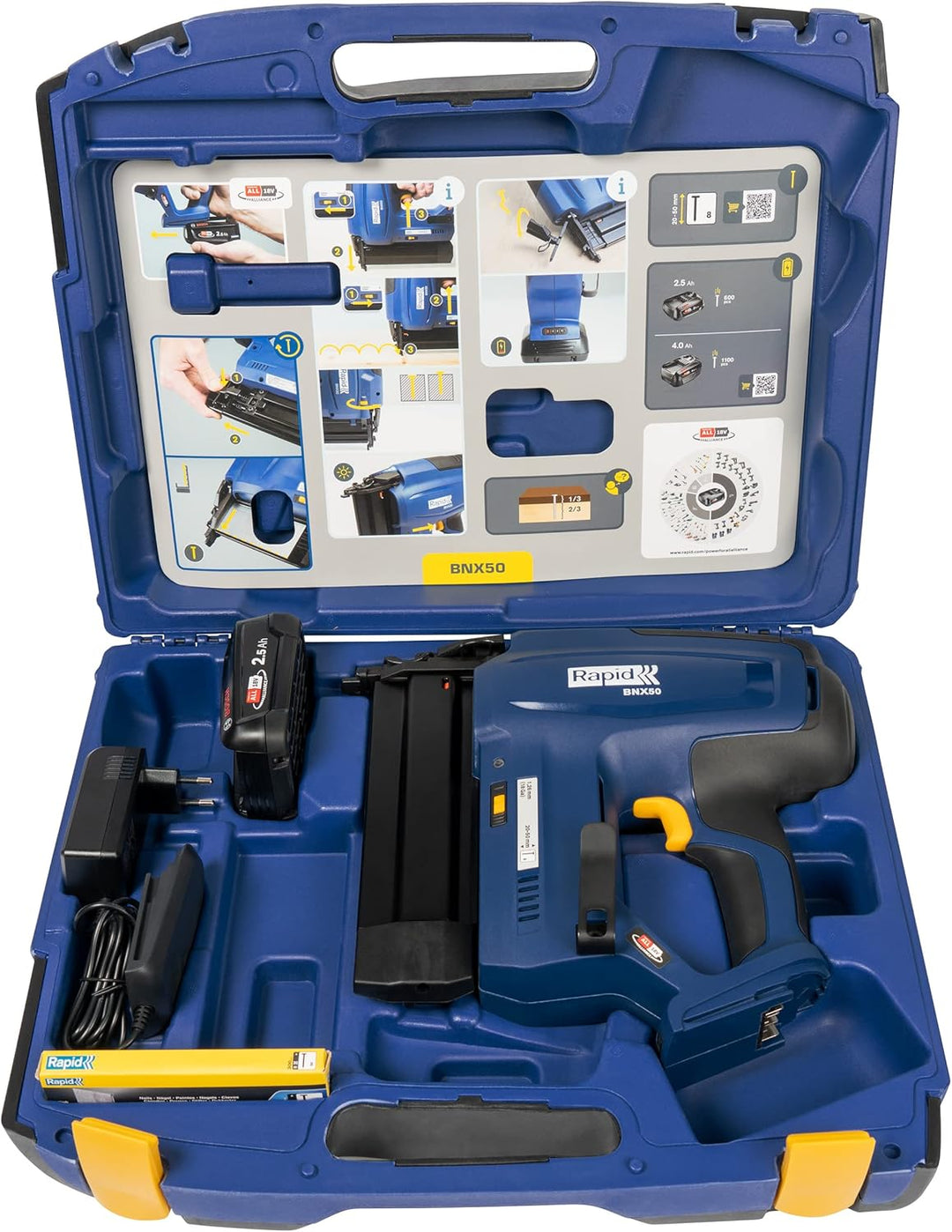 Rapid BNX50 18V P4A Akku-Nagler-Set, Kabelloser Akku-Nagler, verstellbare Einschlagtiefe, für Sockel