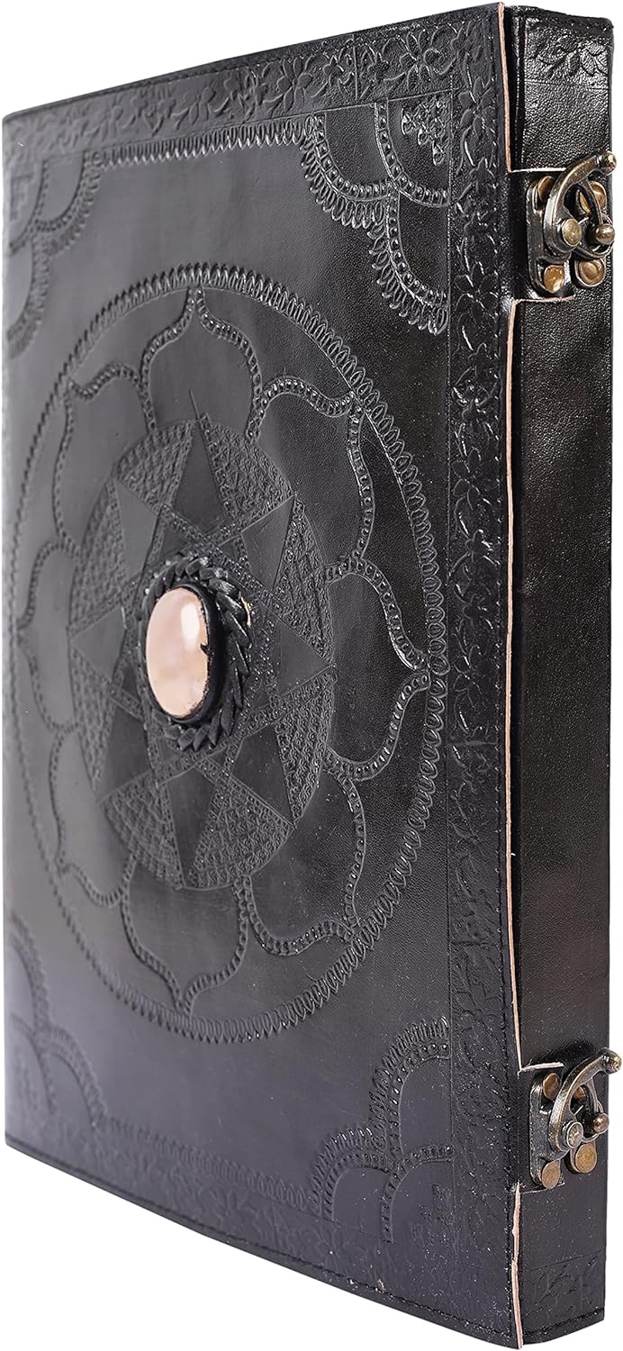 OVERDOSE Hand Embossed Stone Black Leather Journal - Handmade Antique Stone Journal For Students & O