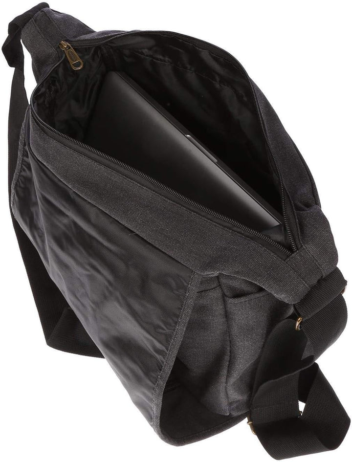 Christian Wippermann grosse XL Herren Damen Tasche Umhängetasche Canvas Messenger Bag Schwarz, Schwa