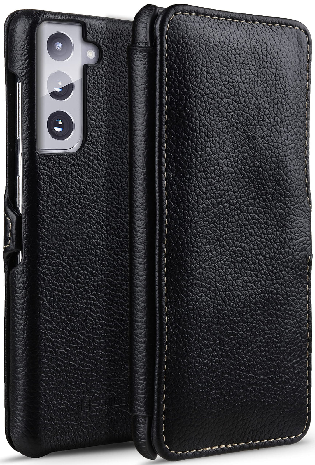 STILGUT Book Case kompatibel mit Samsung Galaxy S21 Plus 5G Hülle aus Leder mit Clip-Verschluss, Led
