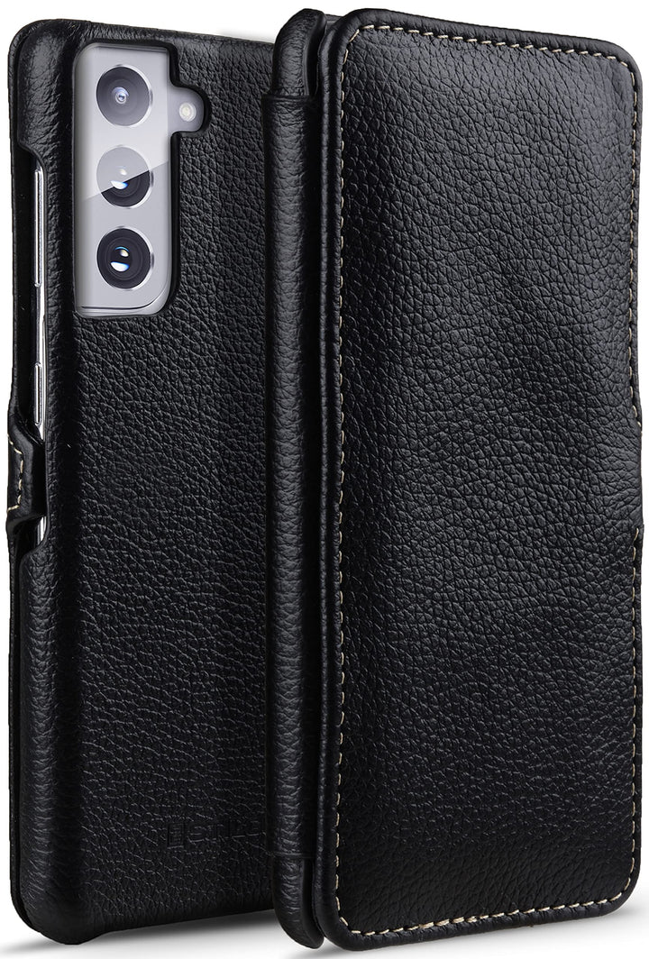 STILGUT Book Case kompatibel mit Samsung Galaxy S21 Plus 5G Hülle aus Leder mit Clip-Verschluss, Led