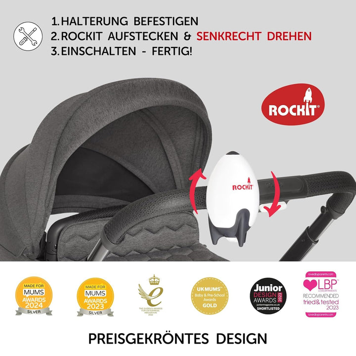ROCKIT Kinderwagenschaukler SET -Das Original- Einschlafhilfe Baby wiederaufladbar (USB), stufenlos