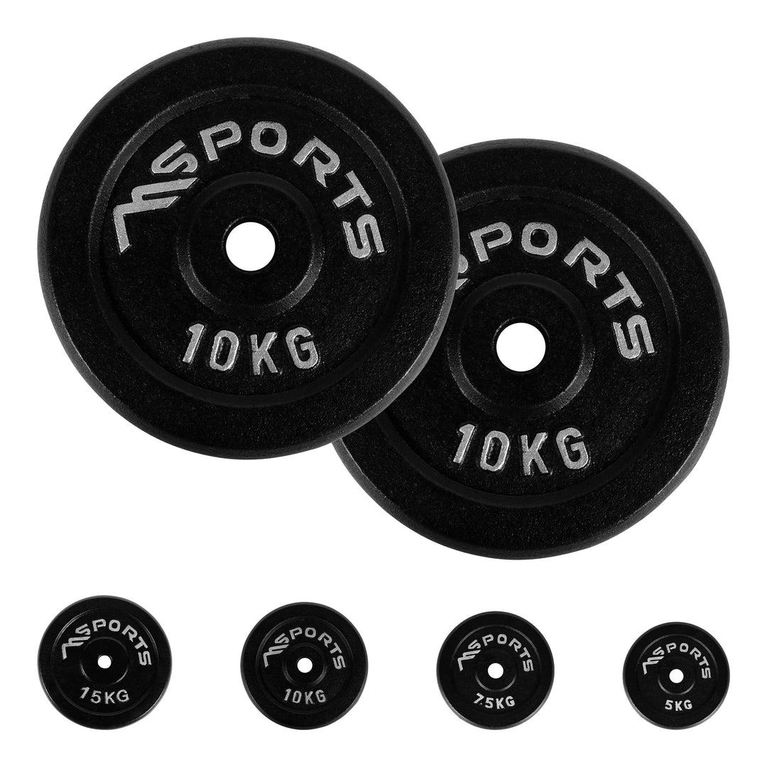 MSPORTS Hantelscheiben Paar Professional aus 100% Gusseisen 5-30 kg Hantel 2 x 10 kg - Schwarz, 2 x