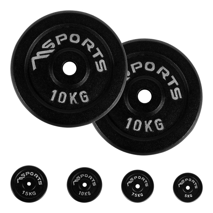 MSPORTS Hantelscheiben Paar Professional aus 100% Gusseisen 5-30 kg Hantel 2 x 10 kg - Schwarz, 2 x