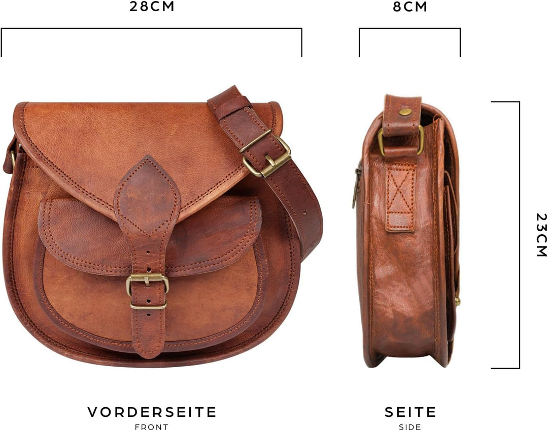 LEABAGS Leder Handtasche Damen, Vintage Cognac Premium Echtleder Umhängetasche, Damen Schultertasche