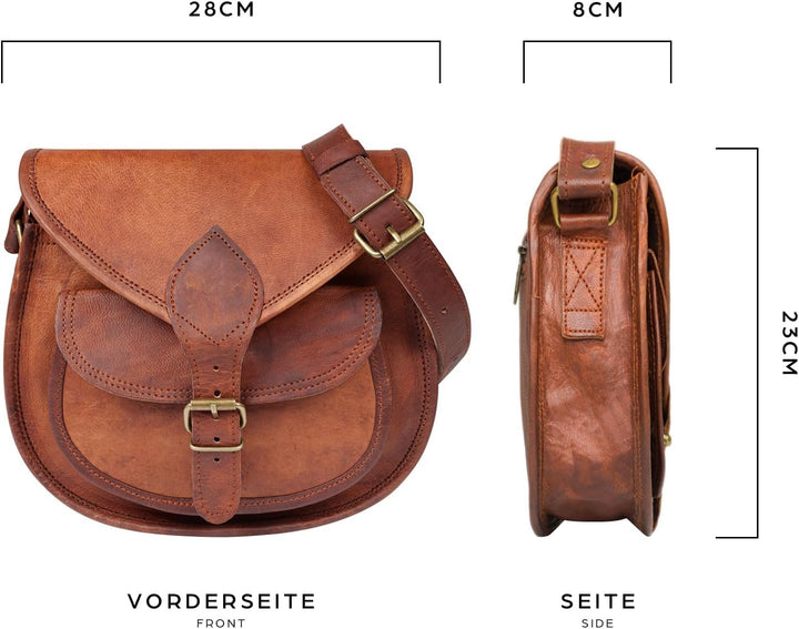 LEABAGS Leder Handtasche Damen, Vintage Cognac Premium Echtleder Umhängetasche, Damen Schultertasche