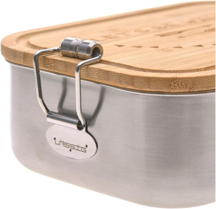 LÄSSIG Kinder Brotdose Edelstahl und Bambus Frühstücksbox nachhaltig Kindergarten Schule/ Lunchbox A
