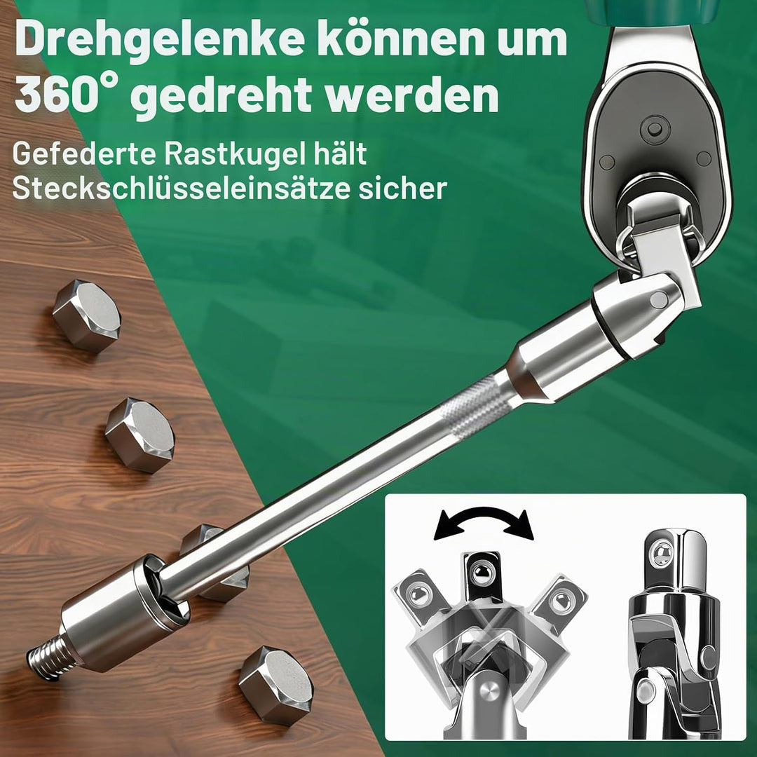 40-tlg Werkzeugkoffer,1/4 Zoll Ratschenschlüssel Set,Steckschlüsselsatz,Bits,Magnetgriff,Verlängerun