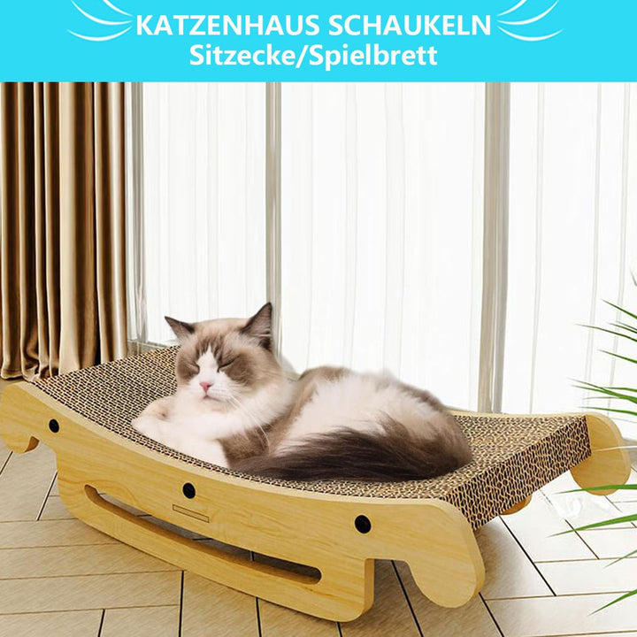 Gebogenes Kratzbrett &amp; Liegeplatz für Katzen – XL 50 cm Naturholzrahmen, Haltbares Wellpappen-Kratzb