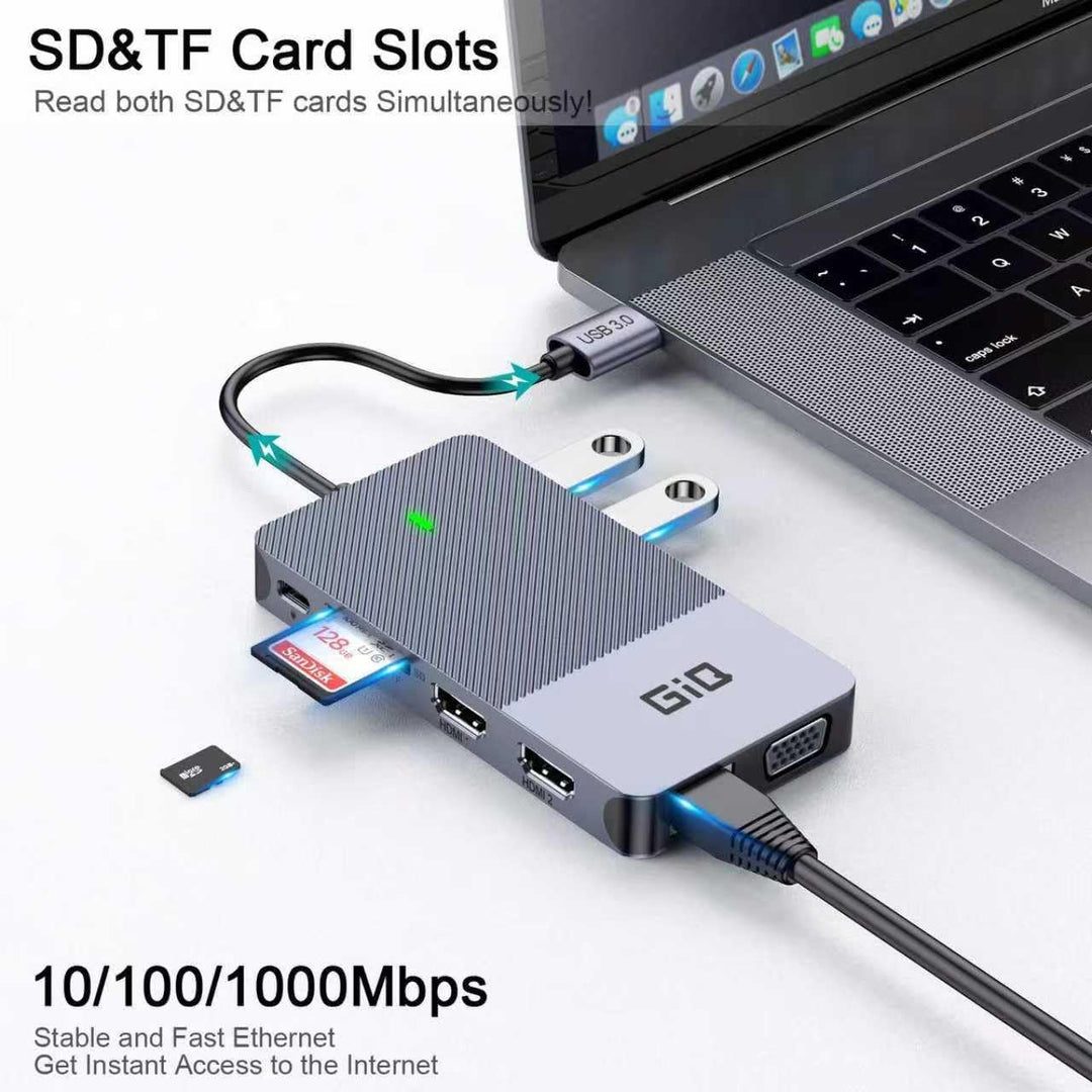 USB Docking Station Giq USB C Hub USB 3.0 to Dual HDMI VGA Adapter Triple Display Laptop Monitors Co