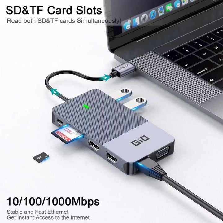 USB Docking Station Giq USB C Hub USB 3.0 to Dual HDMI VGA Adapter Triple Display Laptop Monitors Co