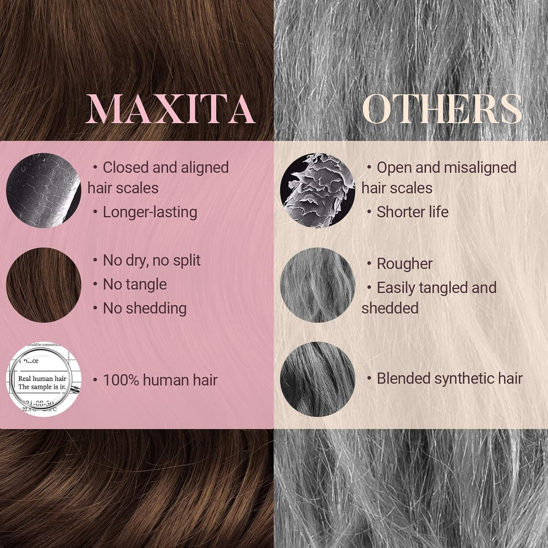 MAXITA Echthaar Extensions Clip, 40cm 16 Zoll 120g 7 Stück Dunkelbraun Clip in Extensions Echthaar N