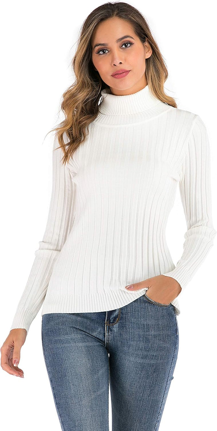 Enjoyoself Damen Strickpullover Gerippter Rollkragenpullover Feinstrick Elegant Langarm Strickpulli