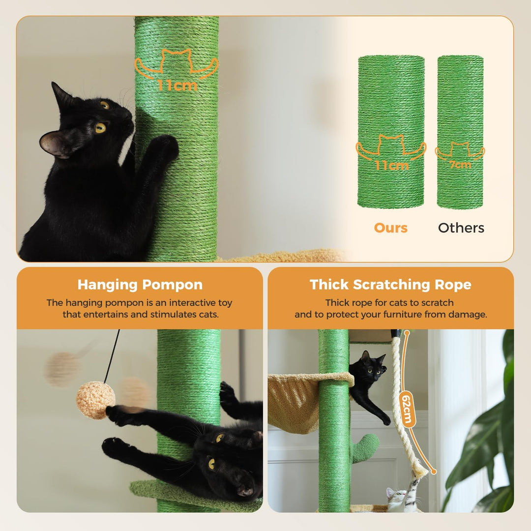 PAWZ Road Kratzbaum Grosse Katzen stabil mit Mehreren Ebenen, Hängematte,13 Sisalpfosten(φ11cm), Gro