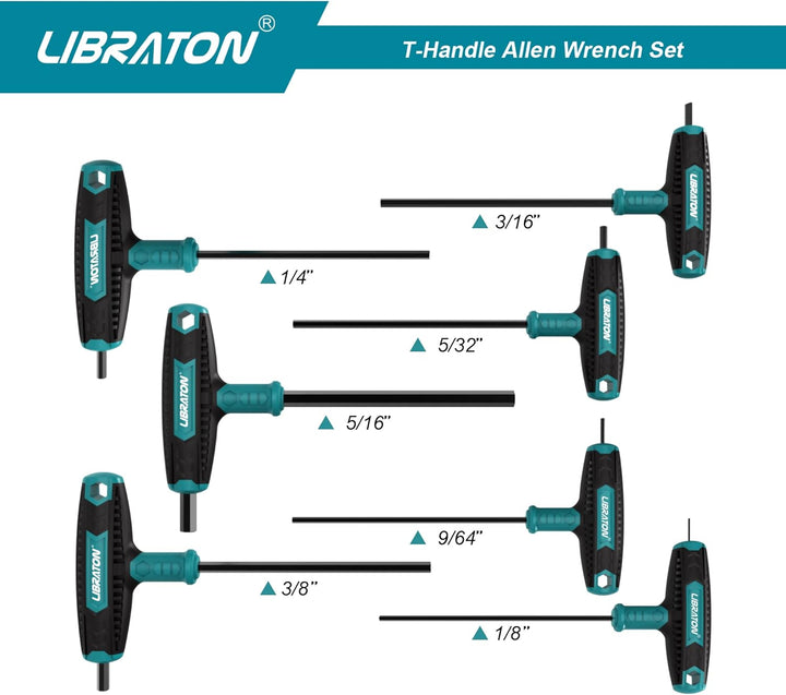 LIBRATON T-Griff schlüssel-Satz, SAE T Griff Schraubendreher Set 7tlg, 1/8"-3/8",Innensechskant Stif