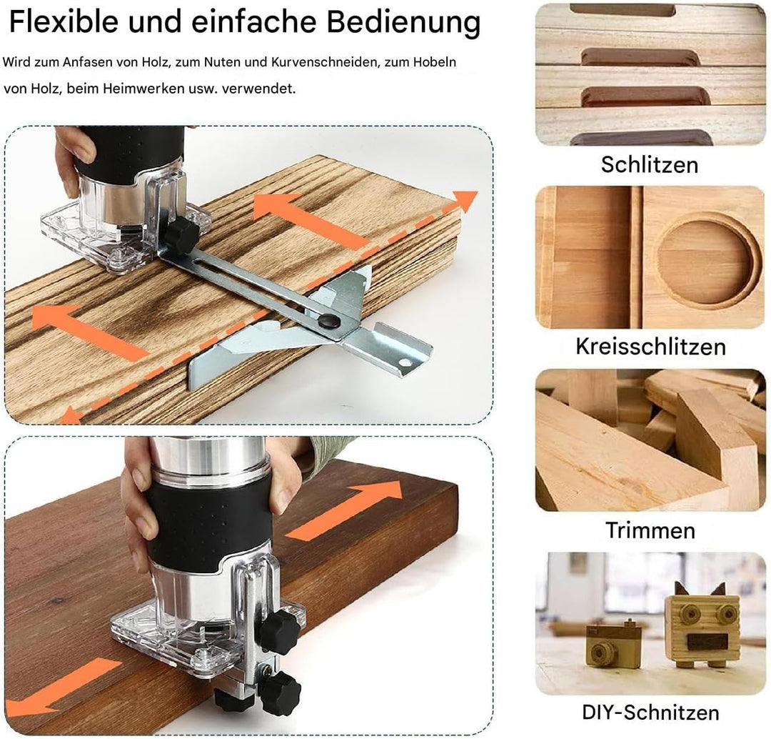 Einhandfräse, Holzschneidemaschine, Holzfräse Oberfräse 800W 40000 U/min, 6 Geschwindigkeiten, 6,35m