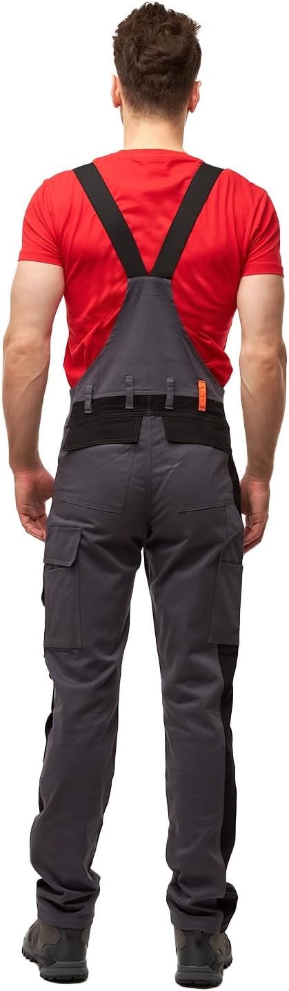 strongAnt Latzhose Herren Stretch Arbeitshose Arbeitslatzhose mit Kniepolstertaschen Schwarz Grau We