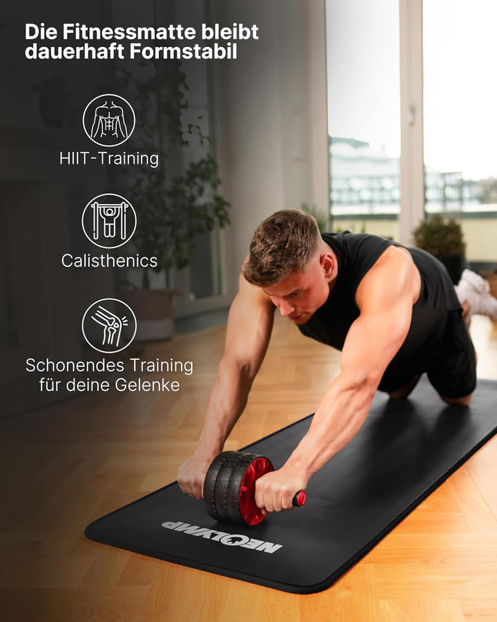 NEOLYMP extra dicke und rutschfeste Fitnessmatte mit Fitness E-Book und Tragegurt - Pilatesmatte, Yo