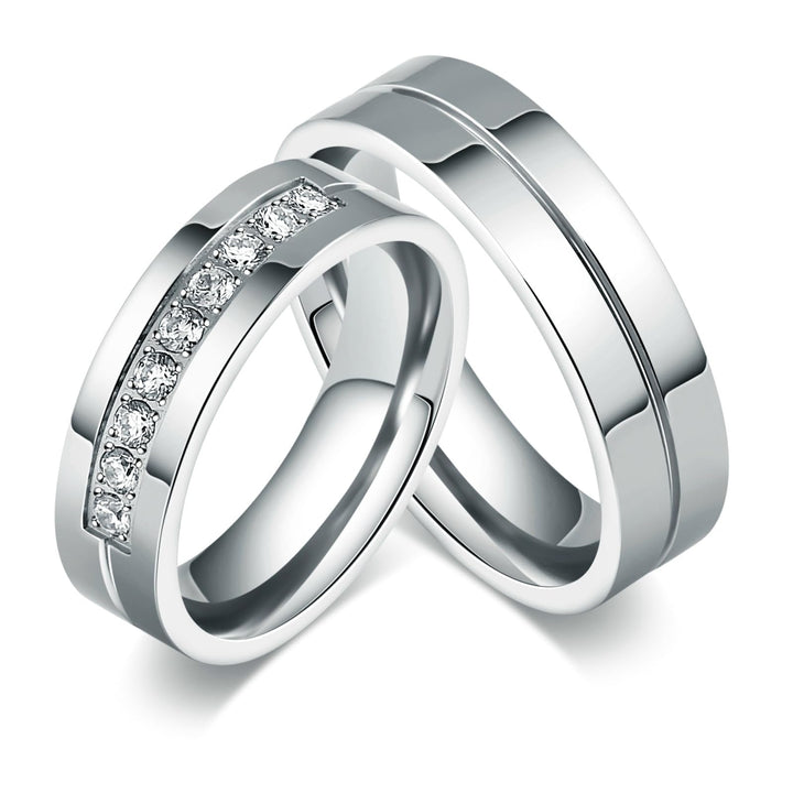 Bishilin Verlobungsringe Paar Ringe Set, Damen Herren Ringe Edelstahl 6MM mit Zirkonia Eheringe Part