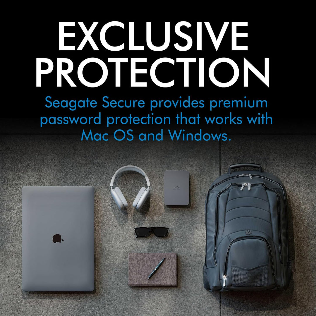 LaCie MOBILE DRIVE Secure 4TB tragbare externe Festplatte, 2.5 Zoll, Mac & PC, space grey, inkl. 2 J