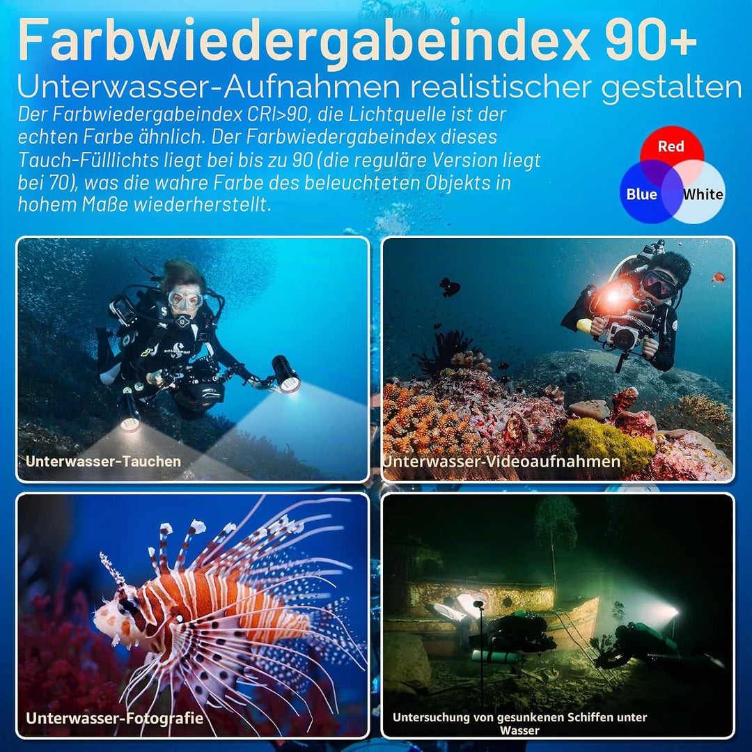 LetonPower B15 Tauchen Taschenlampe, 8000 Lumens Super Bright Underwater 80m Video Light, Scuba Dive