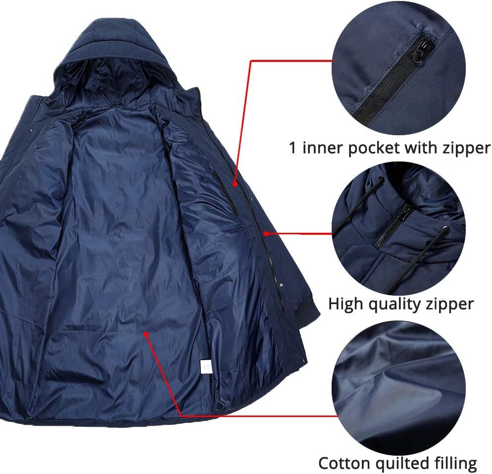 Herren Winterjacke Warm Lang Warme Atmungsaktiv Jacken Outdoor Coat mit Kapuze, Dunkelblau