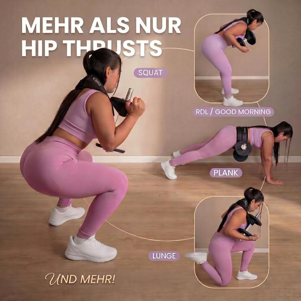 Hip Thrust Gürtel mit 13mm Premium-Polsterung für Hanteln &amp; Glute Training | Belastbar bis zu 180 kg
