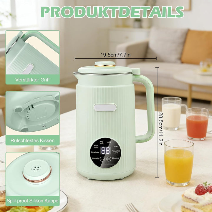 1200ml Sojamilch Maschine,Nussmilchmaschine 8-in-1, Automatische Mandelmilchmaschine mit 12 Klingen