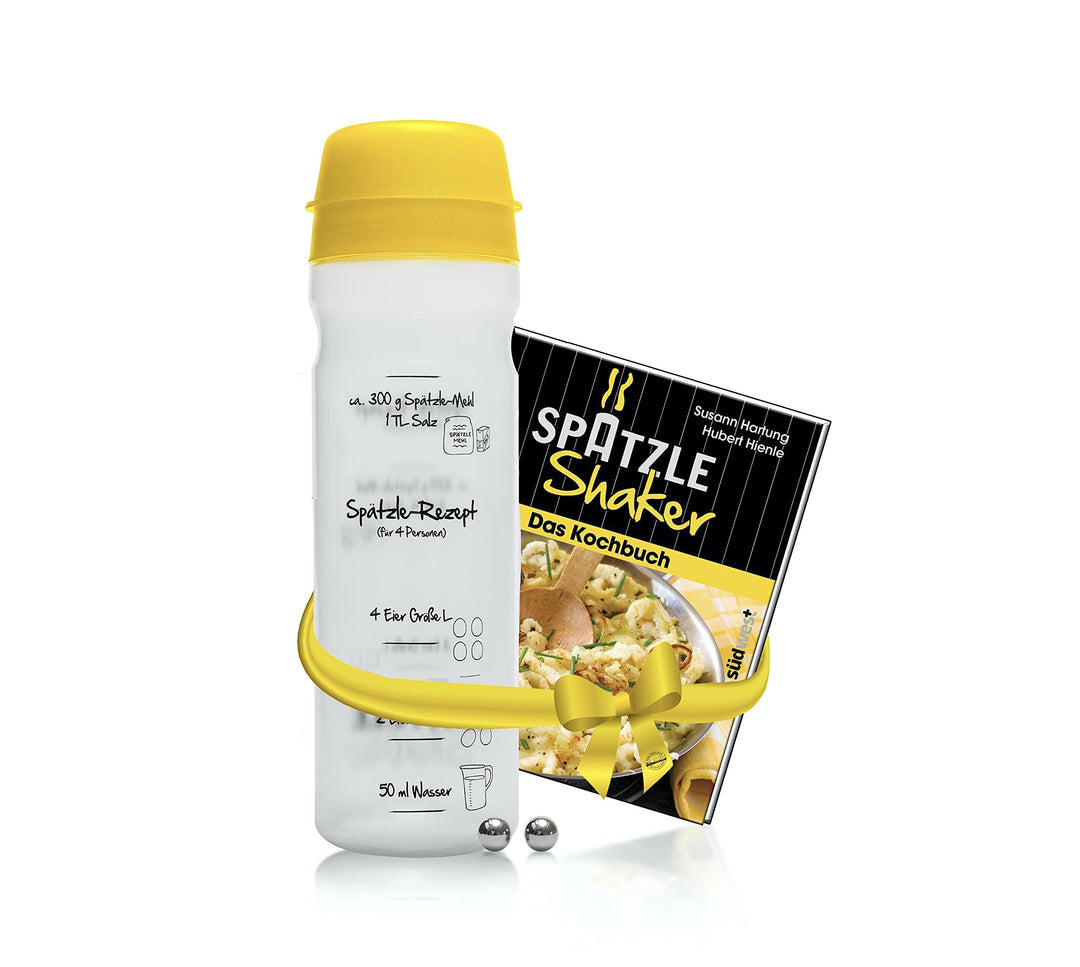 Einsteiger-Set zum Spätzle selber machen mit Spätzle-Shaker (875 ml gelb) 4 Portionen & Rezeptbuch (