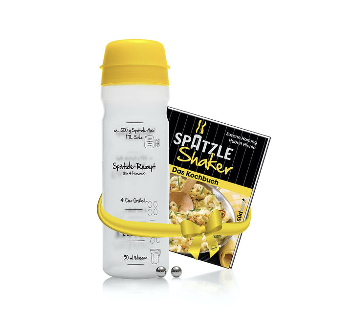 Einsteiger-Set zum Spätzle selber machen mit Spätzle-Shaker (875 ml gelb) 4 Portionen & Rezeptbuch (