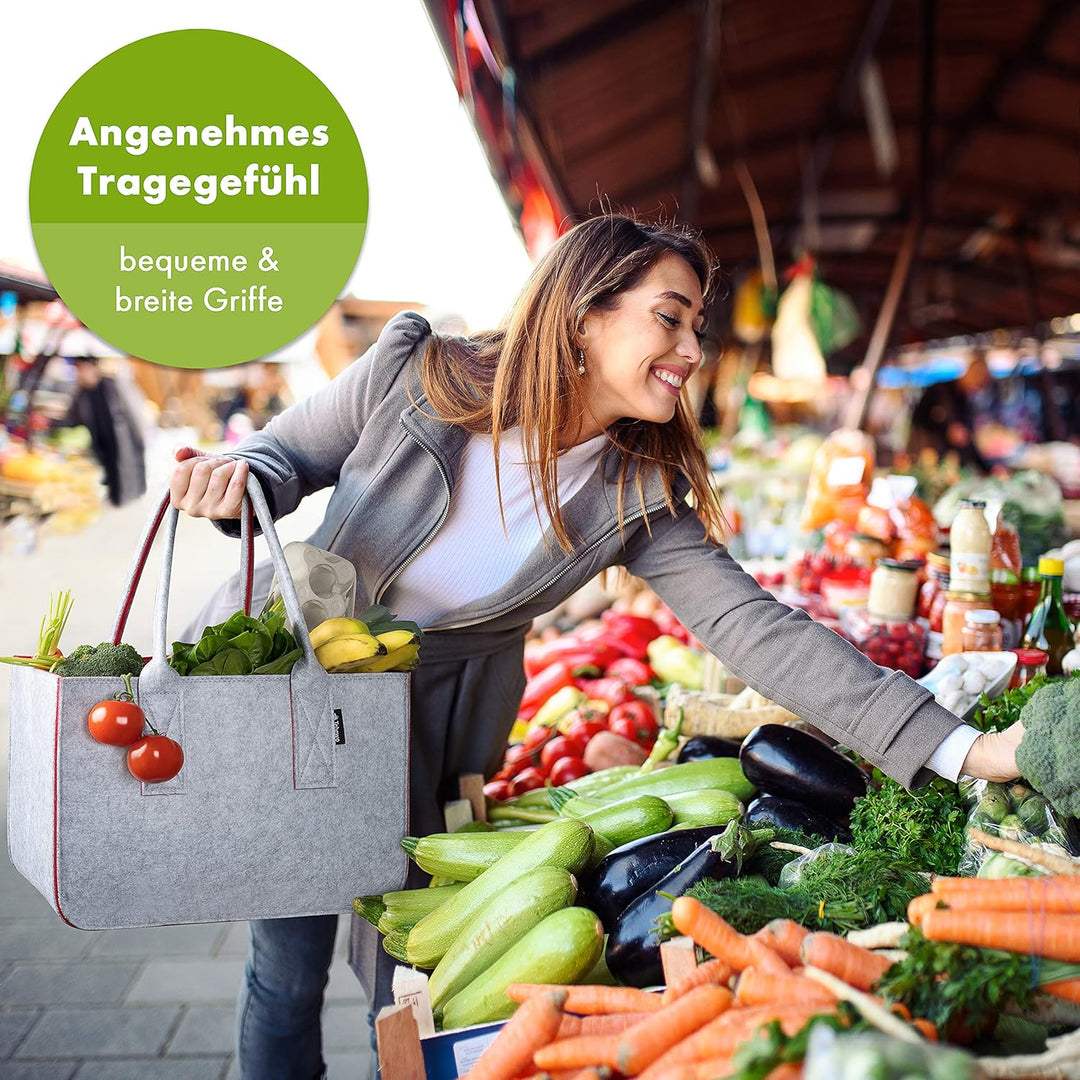 Shopping Bag aus Filz, grosse Einkaufs-Tasche mit Henkel, Einkaufskorb, faltbare Kaminholztasche zur