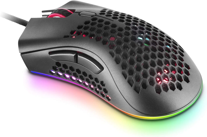 Mars Gaming MMEX Schwarz, RGB Gaming-Maus, 32K DPI, Feather-Kabel, HUANO-Schalter, MMEX