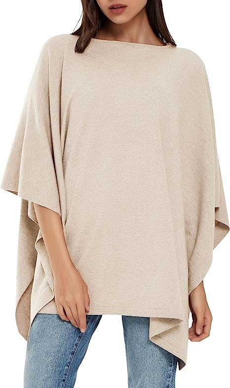 PULI Damen Pullover Poncho Elegant Viskose Strick Locker sitzend Poncho Schal Einheitsgrösse Barley